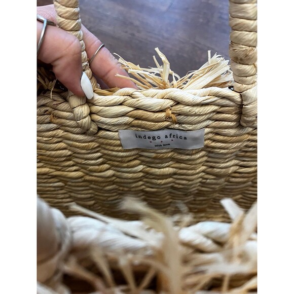 Anthropologie Ingego Africa Palm Pommed Tote Bag - Picture 6 of 8
